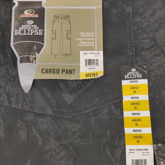 Mossy Oak Cargo Pants Mens XL (40/42) Black Eclipse Camo Hunting Drawstring - Picture 2 of 11